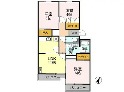 ニューハイツ幸(3LDK/3階)の間取り写真