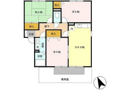 ヴィラウィッシュ(3DK/1階)の間取り写真