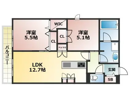 MAISON DE MINE NAGAI PARC EST(2LDK/4階)の間取り写真
