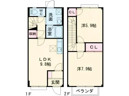 クレストビレッジII(2LDK/1階)の間取り写真