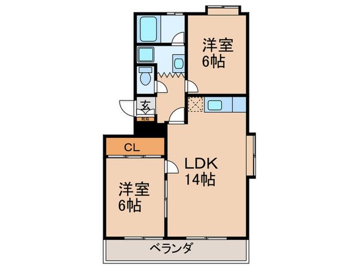 チュリス牧の里(2LDK/4階)の間取り写真