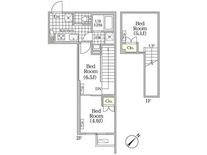 ブリックレジデンス目黒本町(3K/2階)の間取り写真
