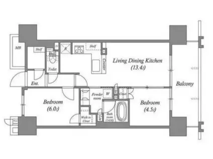 シエリア梅田豊崎(2LDK/19階)の間取り写真