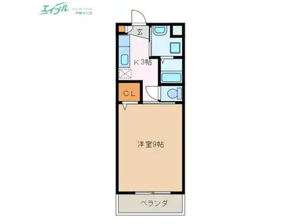 アンジュール川方(1K/3階)の間取り写真