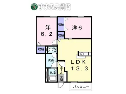 シャン・ド・フルールI(2LDK/1階)の間取り写真