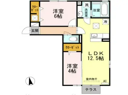 ディールーム後藤寺 A棟(2LDK/1階)の間取り写真