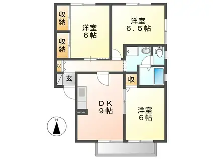 ロイヤルガーデンA棟(3DK/1階)の間取り写真