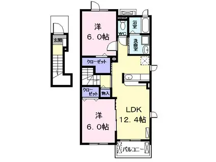 カーサヴィオラ(2LDK/2階)の間取り写真