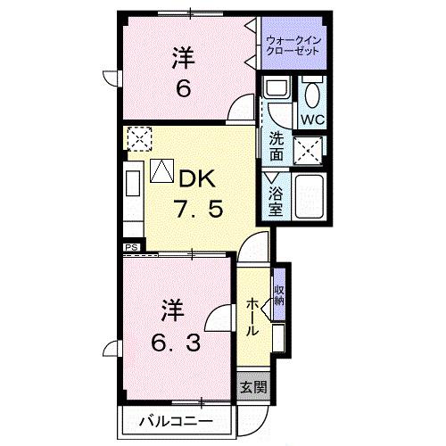 スマイルハウス(2DK/1階)の間取り写真