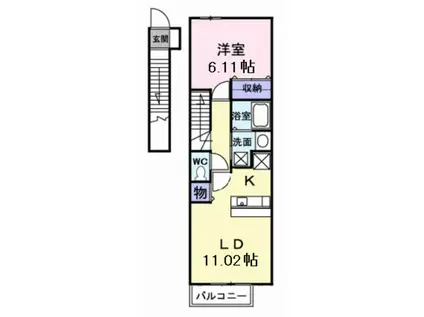 ガーデンハウスやしろ I(1LDK/2階)の間取り写真