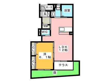 ユニヴァリィ・レオ(1LDK/1階)の間取り写真