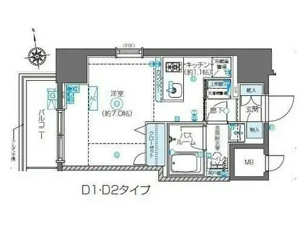 ズーム東新宿(ワンルーム/13階)の間取り写真