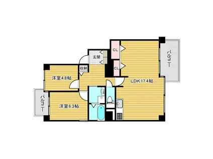 フローラ東御影(2LDK/6階)の間取り写真