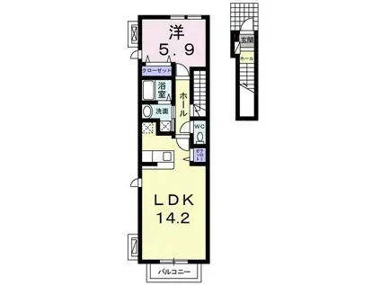 ピュア ウェル(1LDK/2階)の間取り写真