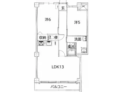 法城ビル(2LDK/5階)の間取り写真