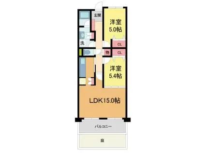 甲子園三番町ハイツ(2LDK/5階)の間取り写真