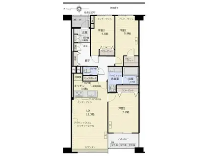 パシフィック西早稲田(3LDK/7階)の間取り写真