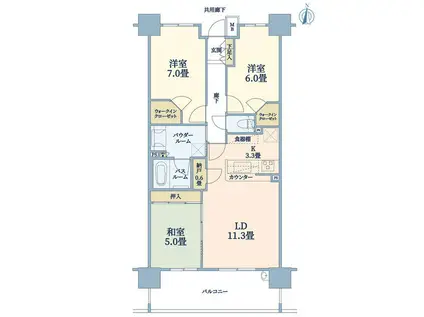 ル・サンク南千里ローレルコート(3LDK/7階)の間取り写真
