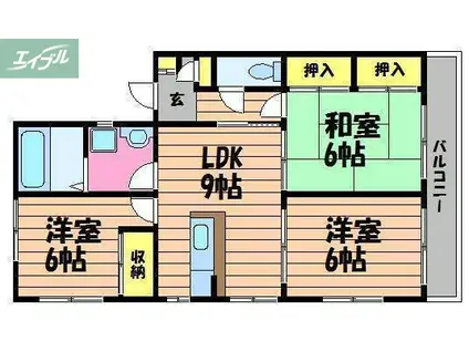 イービックヤスダB(3LDK/1階)の間取り写真