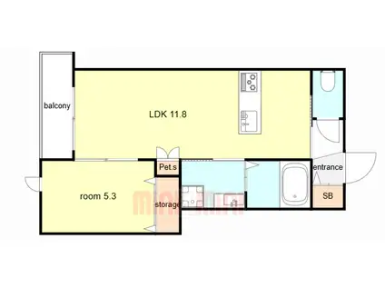 LA VITA摂津本山(1LDK/3階)の間取り写真