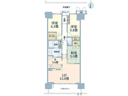 京都桂川つむぎの街 グランスクエア(3LDK/6階)の間取り写真