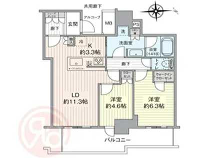 シエリアタワー大阪堀江(2LDK/31階)の間取り写真