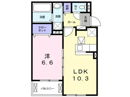 ポーラスターI(1LDK/2階)の間取り写真