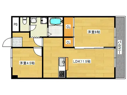 第2田寅ビル(2LDK/3階)の間取り写真