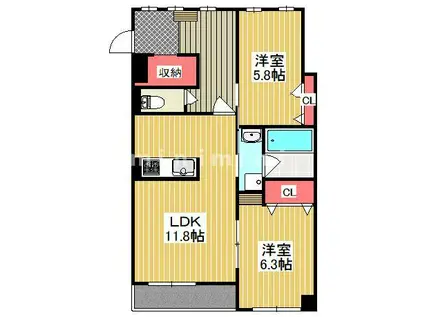 リーベVII(2LDK/7階)の間取り写真