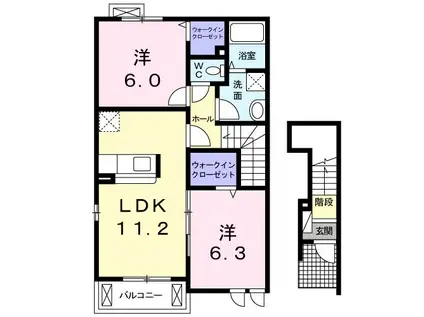 メゾンプロムナードC(2LDK/2階)の間取り写真