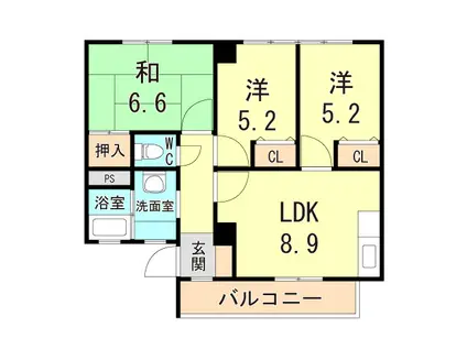 ピアシティ朝霧(3LDK/2階)の間取り写真