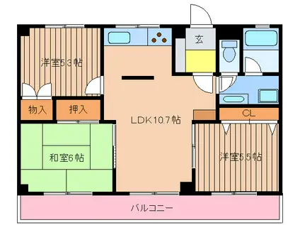 クロスワン和白(3LDK/2階)の間取り写真