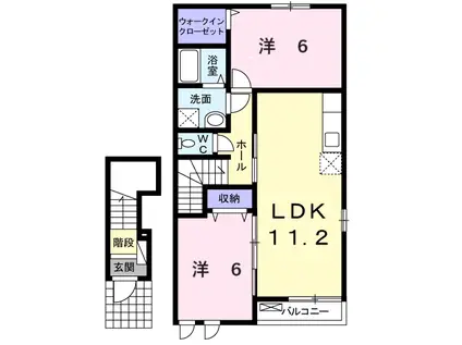 ブローテ さくら B(2LDK/2階)の間取り写真