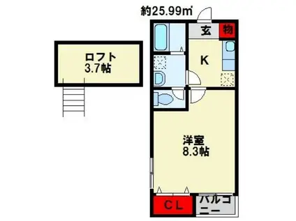 リュミエール(1SK/2階)の間取り写真