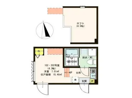 ハーモニーテラス梅田IV(1K/1階)の間取り写真