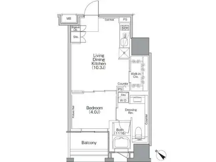 ザ・パークハビオSOHO横浜関内(1LDK/9階)の間取り写真