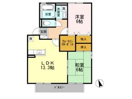 ジュネス I(2LDK/1階)の間取り写真