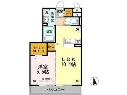 リルシア(1LDK/1階)の間取り写真