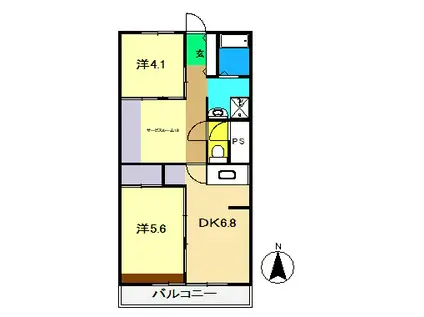 ヴィラナリー高知1号棟(2SDK/4階)の間取り写真