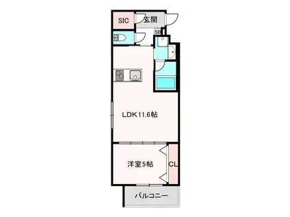 ESTAGEO北田辺(1LDK/1階)の間取り写真