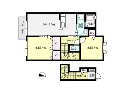 ファミール那珂川(2LDK/2階)の間取り写真