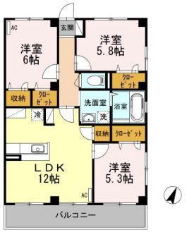 グレイスフルT(3LDK/2階)の間取り写真