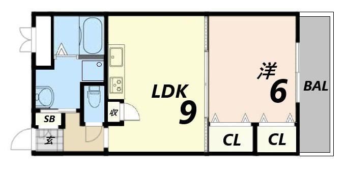 住吉マンション(1LDK/2階)の間取り写真