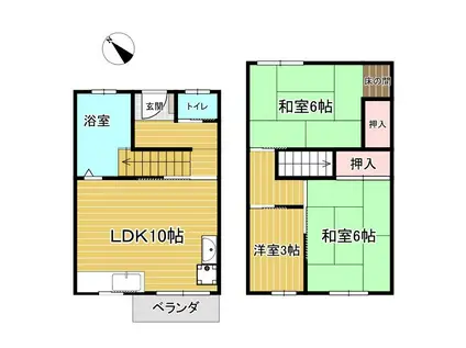 明舞第3団地松が丘11号棟(3LDK/1階)の間取り写真