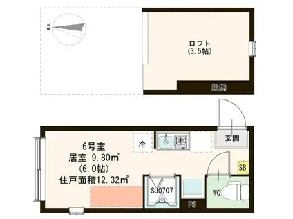 ハーモニーテラス沼袋(ワンルーム/1階)の間取り写真