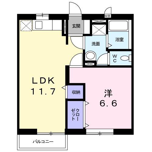 ベルハウスB棟(1LDK/1階)の間取り写真