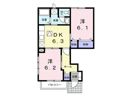 グリーンヒルほたるB(2DK/1階)の間取り写真