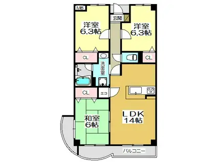 ニューガイア上石田(3LDK/5階)の間取り写真