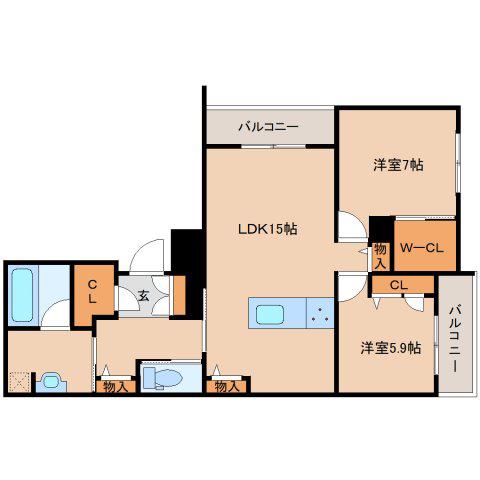クリスタル シャーメゾン(2LDK/3階)の間取り写真