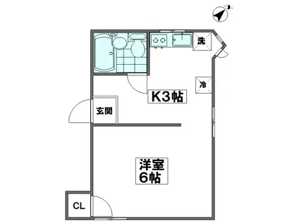 山手線 大塚駅 池袋駅 キッチン3帖 洋室6帖 2口コンロ (1K/1階)の間取り写真